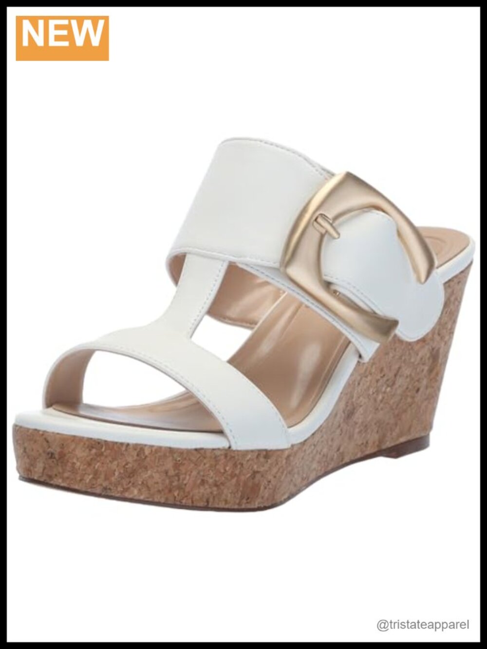 Wedge Platform Cork Sandals with T-Strap and Gold Buckle